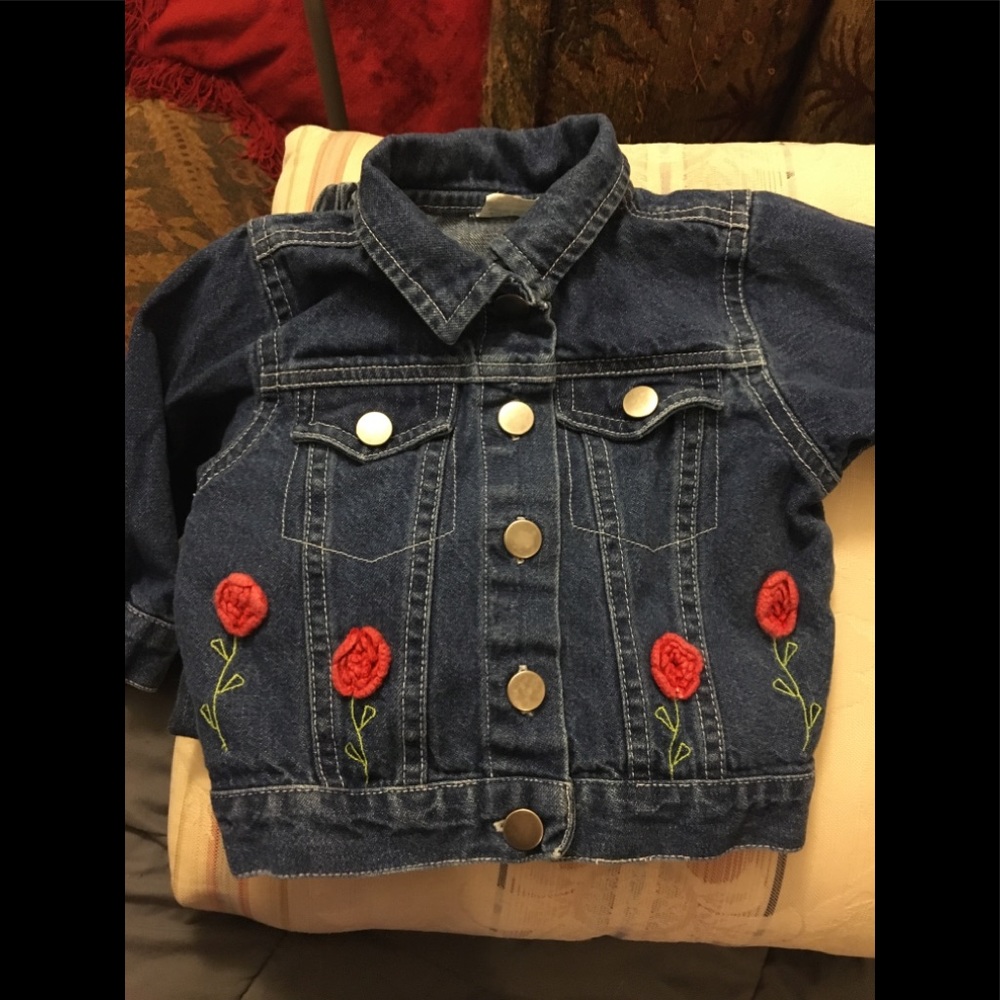 Cute Vintage Y2K Baby Denim Jacket with Red Roses Real Jeans Jacket
